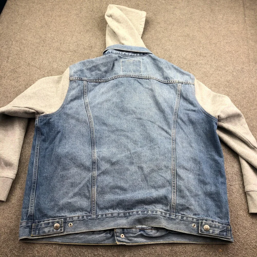 Levi's Jacket Mens XL Blue Denim Hooded Button Front Varsity Casual Relaxed Fit